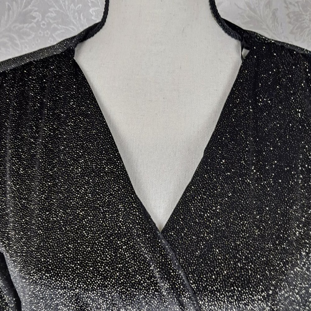 Zara Accessories Size Small Black and Gold Sparkle Bodysuit Wrap Front EUC - Picture 2 of 11